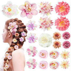 21 PCS Hair Flowers Boho Hair Barrettes Accessories Hawaiian Silk Flower Clips Girls Purple Blue Floral Bride Headpiece Festival(BLUE & PURPLE)