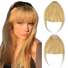 Clip in Bangs 100% Real Human Hair Extensions Clip on Wispy Bangs for Women Fringe with Temples Hairpieces Dark Brown Color