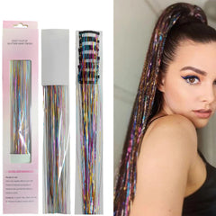 47" Holographic Hair Tinsel Kit Shining Silver Professional Sparkle Heat-Resistant Silk Hairpieces, Hair Accessories for Girls, Party Hair, Gifts for Girls (1000 Strands, Shining Silver)