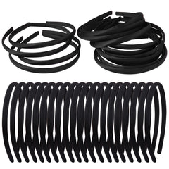 20 PCS Black Satin Covered Headbands for Girls Women Christmas Plain DIY Craft Headbands Plastic Thin Headbands for Women(Black)