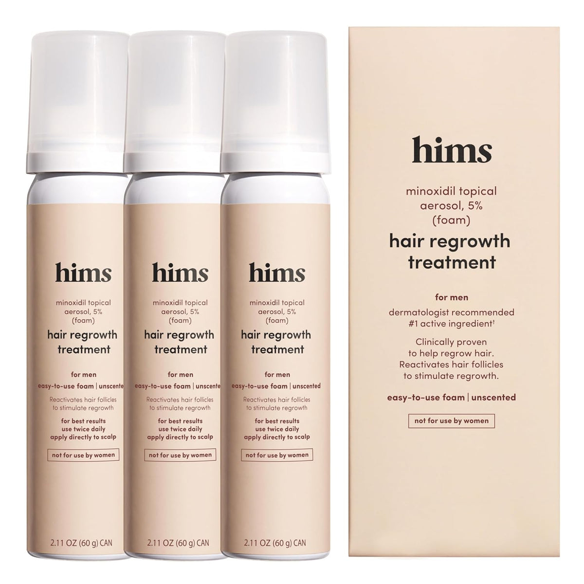 hims Extra Strength Hair Regrowth Treatment for Men with 5% Topical Minoxidil Solution for Hair Loss and Thinning Hair, Unscented, 2 Pack