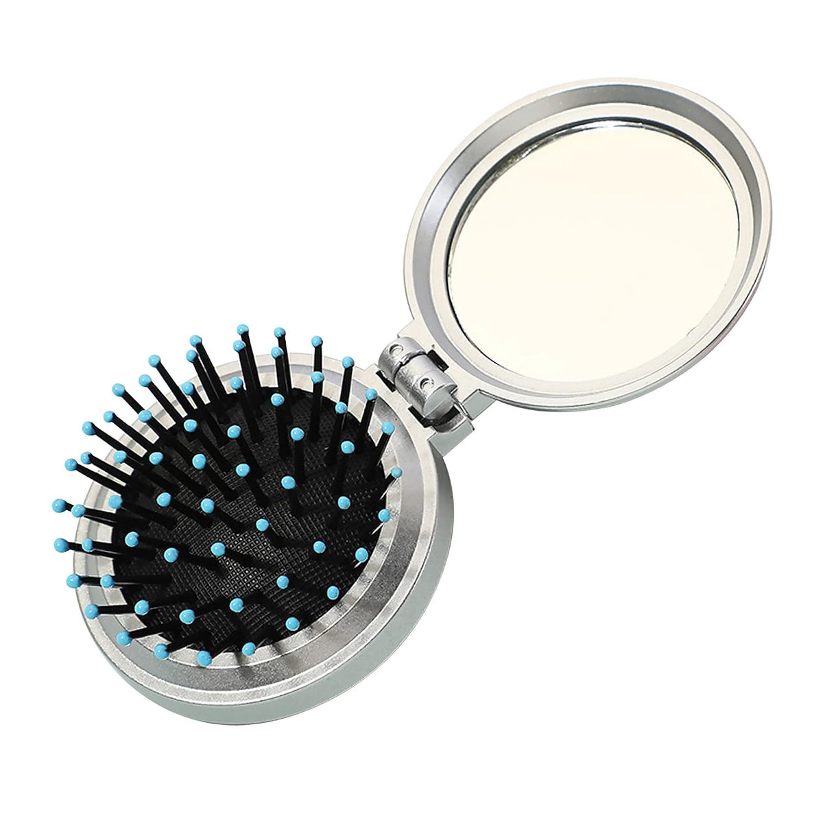 1st Choice Folding Hair Brush with Mirror,Round Mini Compact Massage Comb for Purse/Pocket,Travel Size for Girls and Women (Black)