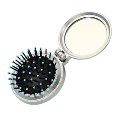 1st Choice Folding Hair Brush with Mirror,Round Mini Compact Massage Comb for Purse/Pocket,Travel Size for Girls and Women (Black)