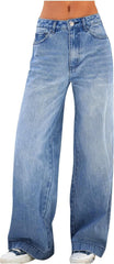 Womens Bootcut Jeans High Waisted Trendy Strechy Denim Pants Side Seam Frayed Hem Baggy Casual Trouser Jeans