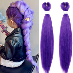 Long Purple Braiding Hair -24 Inch Synthetic Braiding Hair for Kids Stage Party Halloween Costume Cosplay (Purple, 24 Inch(Pack of 2))