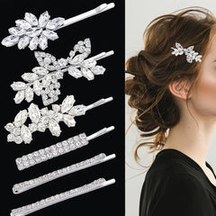 6 Pieces Delicate Rhinestone Bridal Hair Clip, Leaf Wedding Hairpin Bride Crystal Hair Clips, Elegant Bridal Hairpins, Hair Accessories for Women Girls (Classic Type)