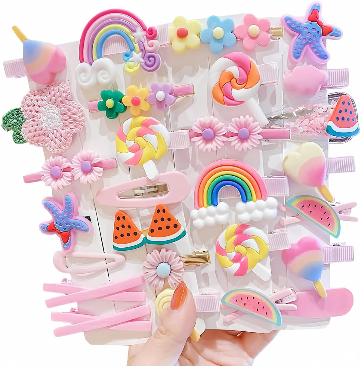 28 PCS Cute Hair Clips Fashion Girls Hair Accessories Flower Fruit Colorful Rainbow Candy Dessert Lovely Animal Barrettes Set Non-slip Metal Snap Pins for Girls Kids Teens Toddlers (Style B)
