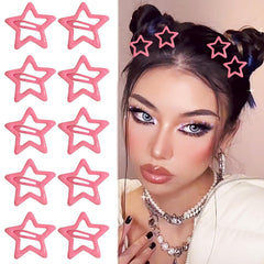 10Pcs Y2K Star Hair Clips - Cute Metal Hair Barrettes and Non-Slip Kawaii Hair Accessories for Girls and Women (Red)