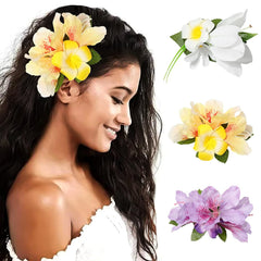 HAIMEIKANG Hair Clip, 3 Pieces Hawaiian Flower Hair Pins - Artificial Tropical Flower Hair Accessories for Women in White, Yellow, Purple (3 Count, 1 Package)