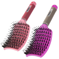 Boar Bristle Hair Brush Set - Dry/Wet Hair Brushes Detangler for Fine, Thick, Curly Hair - Curved and Vented Hair Brush for Women, Men or Kids