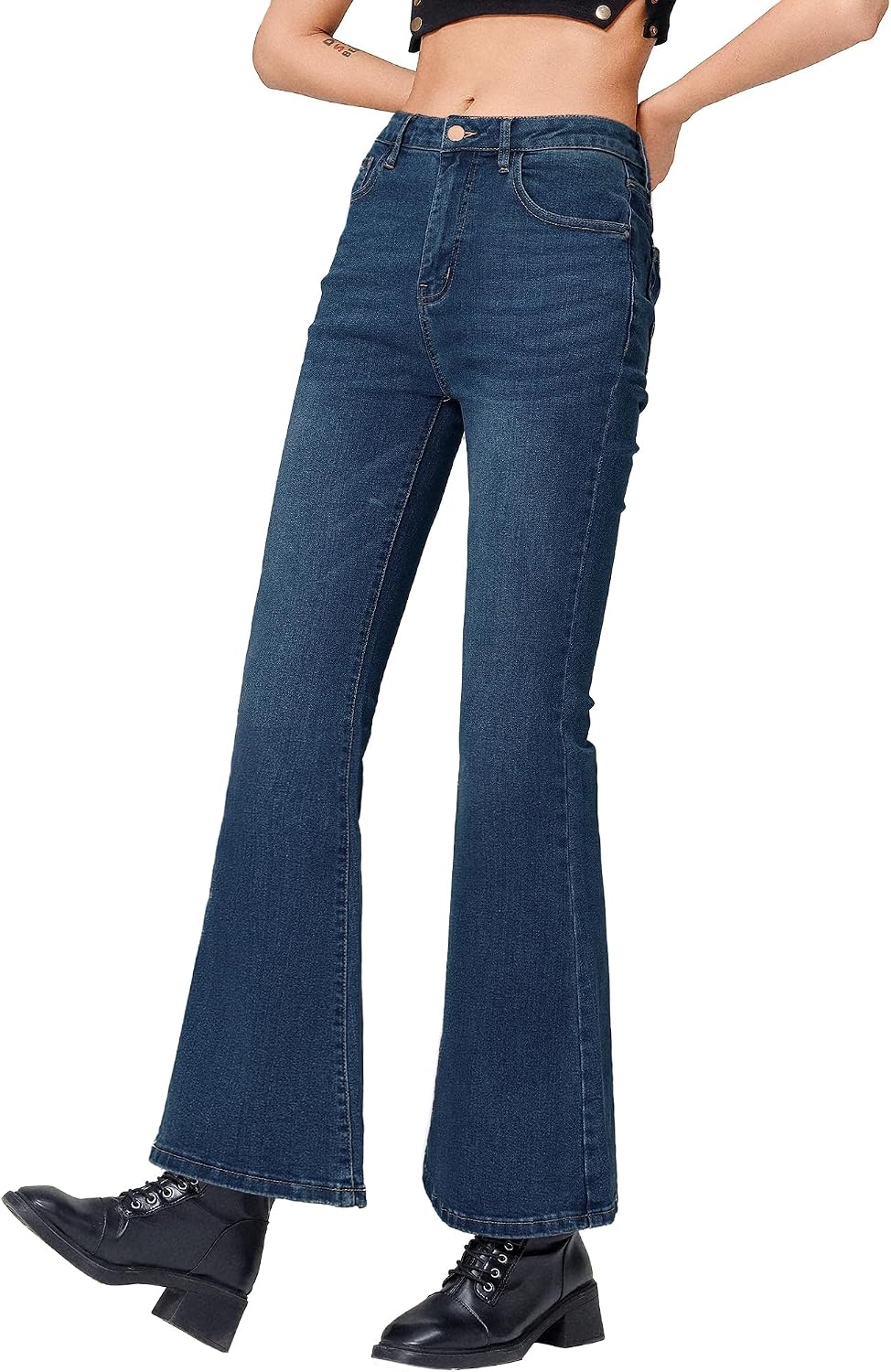 EMMIOL Stretchy Flare Jeans for Women High Waisted, Y2K Distressed Denim Pants Bootcut, Mid Rise Trendy Vintage Bell Bottoms