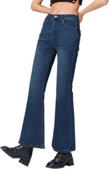 EMMIOL Stretchy Flare Jeans for Women High Waisted, Y2K Distressed Denim Pants Bootcut, Mid Rise Trendy Vintage Bell Bottoms