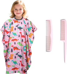Gealaek Kids Haircut Cape and Neck Duster Brush Set with Dinosaur Pattern Kids Barber Cape 55x40 Inches for Boys & Girls Salon Cape Kit (White)