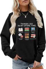 Long Sleeve Shirts for Women Things I Do in My Spare Time Crewneck Sweatshirts No Hood Readers Bookworms Tops