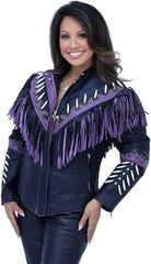 Genuine Bone & Purple Fringe Leather Jacket #L1616FBPUR