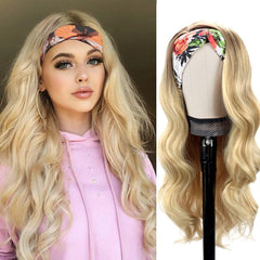 Colorful Queen Glueless Headband Wig Long Black Body Wave Headband Wigs for Black Women Synthetic Natural Looking Wavy Wig Heat Resistant 180% Density (26inch, 1B#)