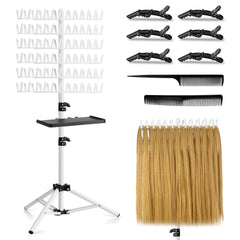 Braiding Hair Rack with Tray, 144 Pegs Height Adjustable Braiding Rack, 2-side Hair Extension Holder Hanger, Hair Stand with Stylist Hair Braiding Tools for Hair Salon Home Traveling (Pink)