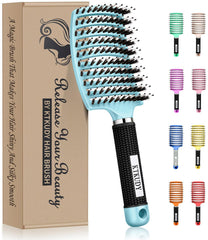 KTKUDY Detangling Brush Boar Bristles Hairbrush Make Hair Shiny & Healthier Curved and Vented Detangler Brush for Women Men Kids Wet & Dry Hair (Light green)