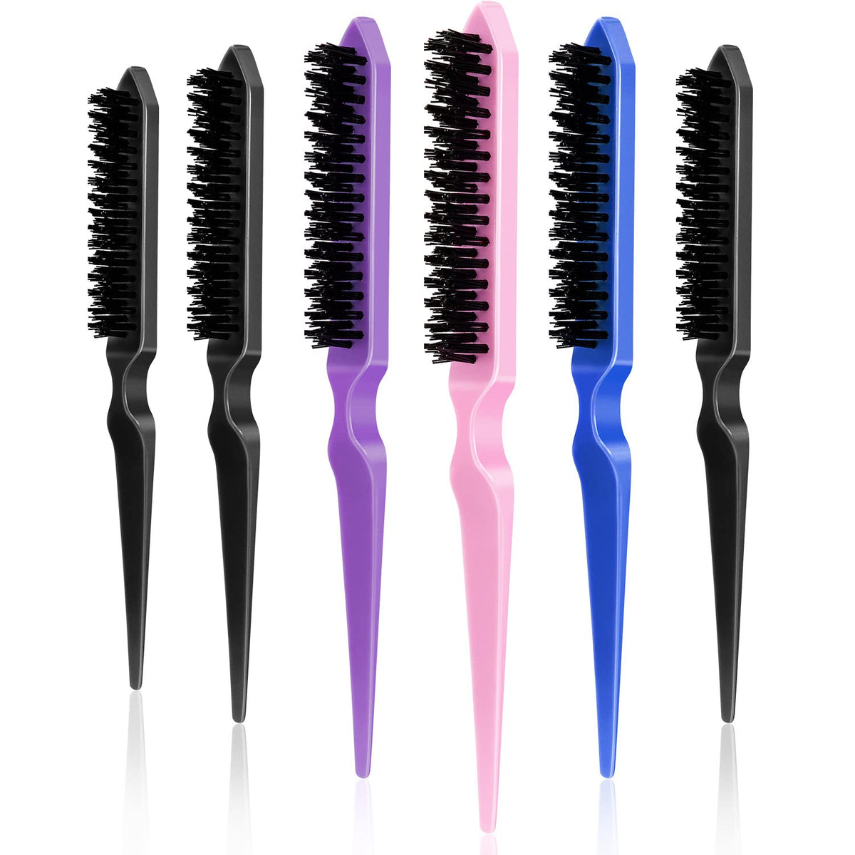 Yaomiao 6 Pcs Nylon Rat Tail Brush Set for Women - Three Row Salon Brushes for Back Combing, Root Volumizing, and Scalp Massage
