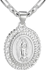 Virgin Mary Necklace for Women, 14K Gold Plated Copper Virgen de Guadalupe Charm Pendant, Valentine Mother's Day Our Lady Blessed Christian Catholic Gifts for Her with Jewelry Box Figaro Chain