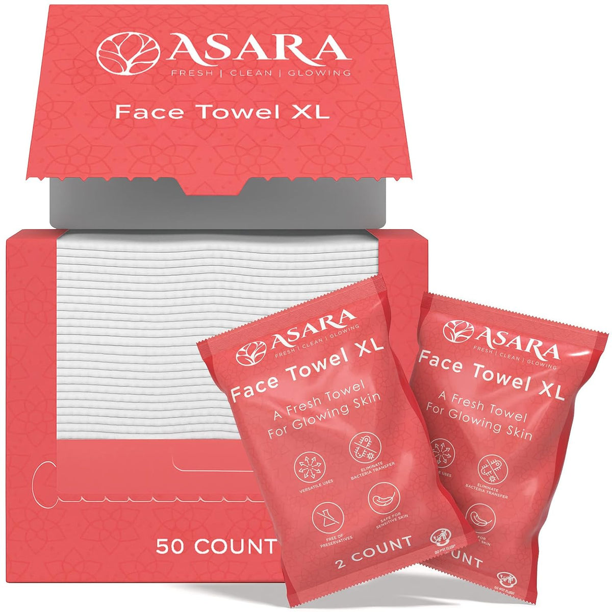 Asara Disposable Face Towel XL Facial Wipes | Organic Vegan Biodegradable | Just Add Water for Makeup Removal | Sensitive Skin - Clean Daily Towelettes (50 Count)