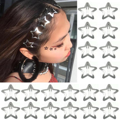 20 PCS 1.22 inches Cute Lovely Star Hair Barrettes, Non Slip Star Clips for Girls & Women - 2000s Y2K Silver Metal Hair Clips