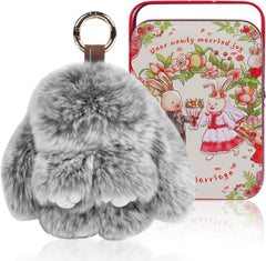 Bunny Cute Keychain with Tin, Handmade Plush Bunny Keychain Accessories for Women, Adorable Charm for Phones Bags