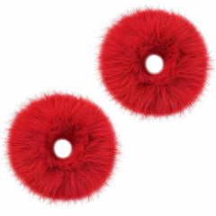 Lusofie 2Pcs Black Pompom Hair Tie Furry Faux Rabbit Fur Fuzzy Scrunchies Black Fuzzy Hair Ties Baby Hair Ties Ponytail Holders Pom Hair Accessories for Girl Women