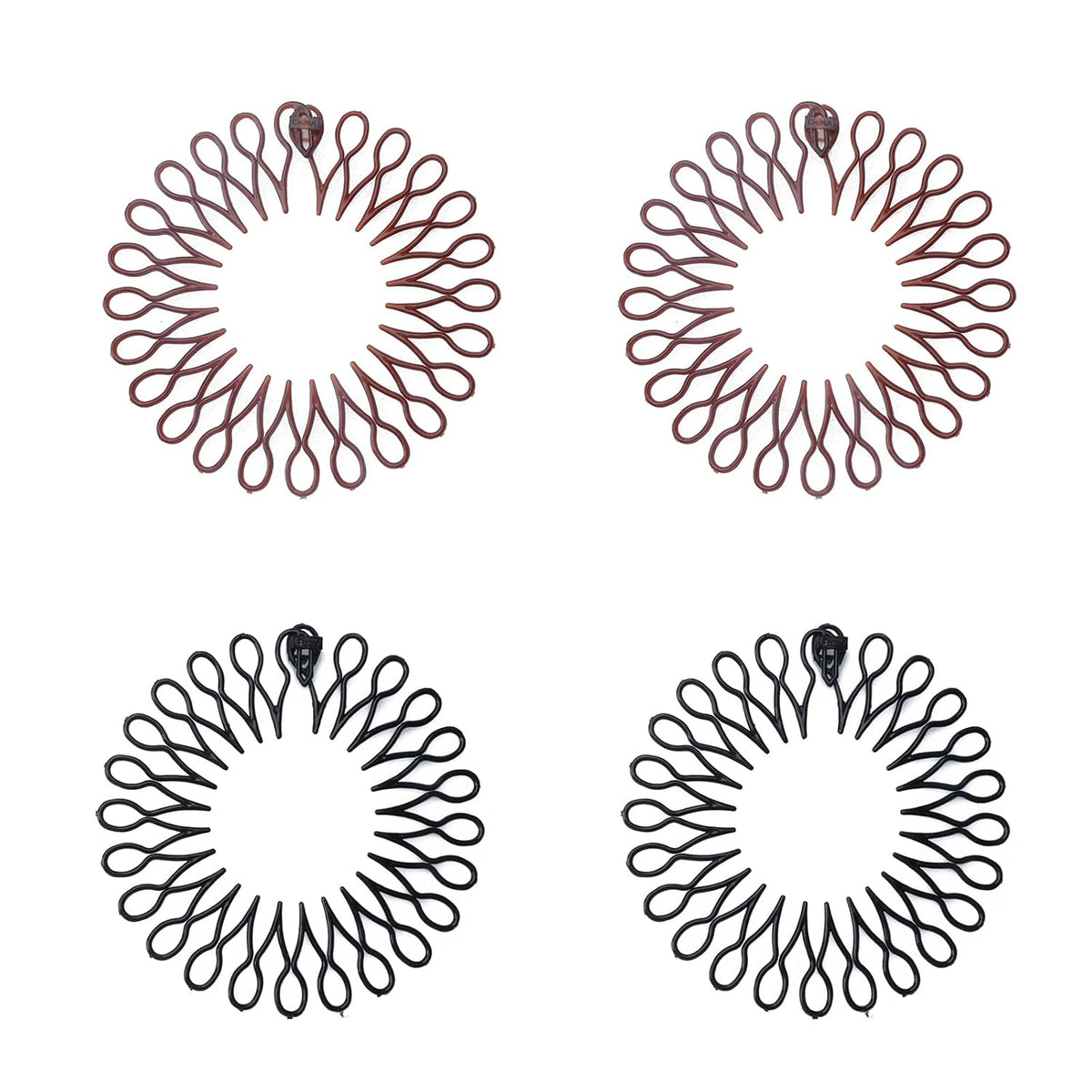 Sowaka 4 Pcs Circular Stretch Comb Plastic Black Brown Circle Spring Headband Flexible Hair Wrap Holder Hair Comb for Women Girls Outgoing Sports Hair Accessories (Round - Multi Color)