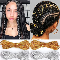 Gold Dreadlock Braids Hair Accessories, 2 Pieces 5M Braiding Hair Deco Styling Shimmer Stretchable African Braid Braided Elastic Cord Ornament Hanging Decorating Gift Wrapping
