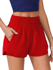PINSPARK Running Shorts for Women Quick Dry High Waisted Athletic Short 2 in 1 Workout Gym Shorts with Zipper Pockets
