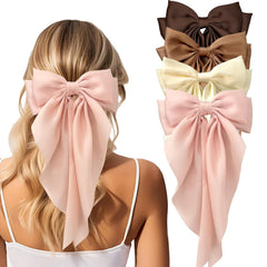 3PCS Hair Bows for Women, Big Bow Hair Clips with Long Tail, Silky Satin Over sized Bow Claw Clips, Large Hair Barrettes, Cute Hair Accessories for Women