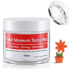 Enhon 10 Oz/ 300 ml Clear Exhibit Gel for Exhibits, Removable Adhesive Putty for Museum Collections, Reusable Transparent Wax for Antiques Glass, Ceramic Art Crafts and Action Figures(Red Blue White)