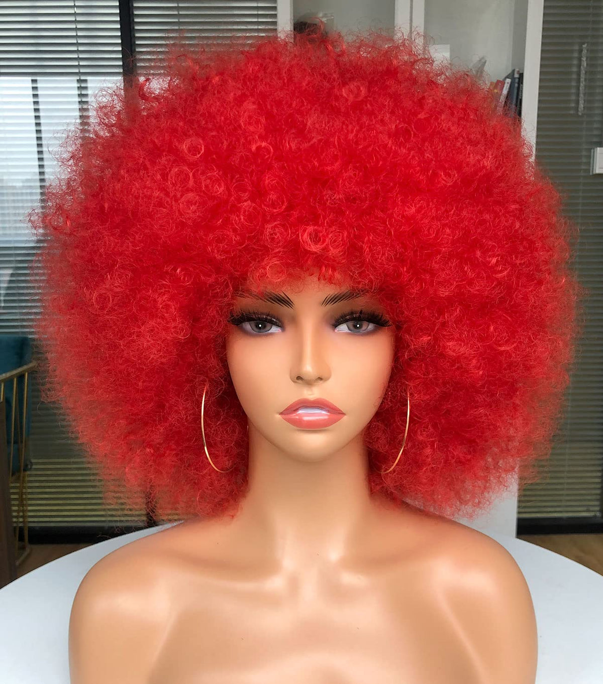 Afro Wigs for Black Women 70s Afro Kinky Curly Wig with Bangs Bouncy Huge Fluffy Puff Wigs Synthetic Hair for Cosplay Daily and Party 14Inch