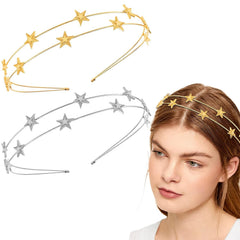 Aswewamt 2 Pcs Alloy Moon Five-pointed Star Headbands Bridal Hair Hoop Wedding Hair Accessories Ornaments for Elegant Women Girls