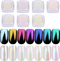 Pretty Diva Pearl Chrome Nail Powder - 2 colors White & Pink Pearl Chrome Powder for Nails, Magic White Pearl Nails Chrome Powder Pink Aurora iridescent Chrome Nails Pigment