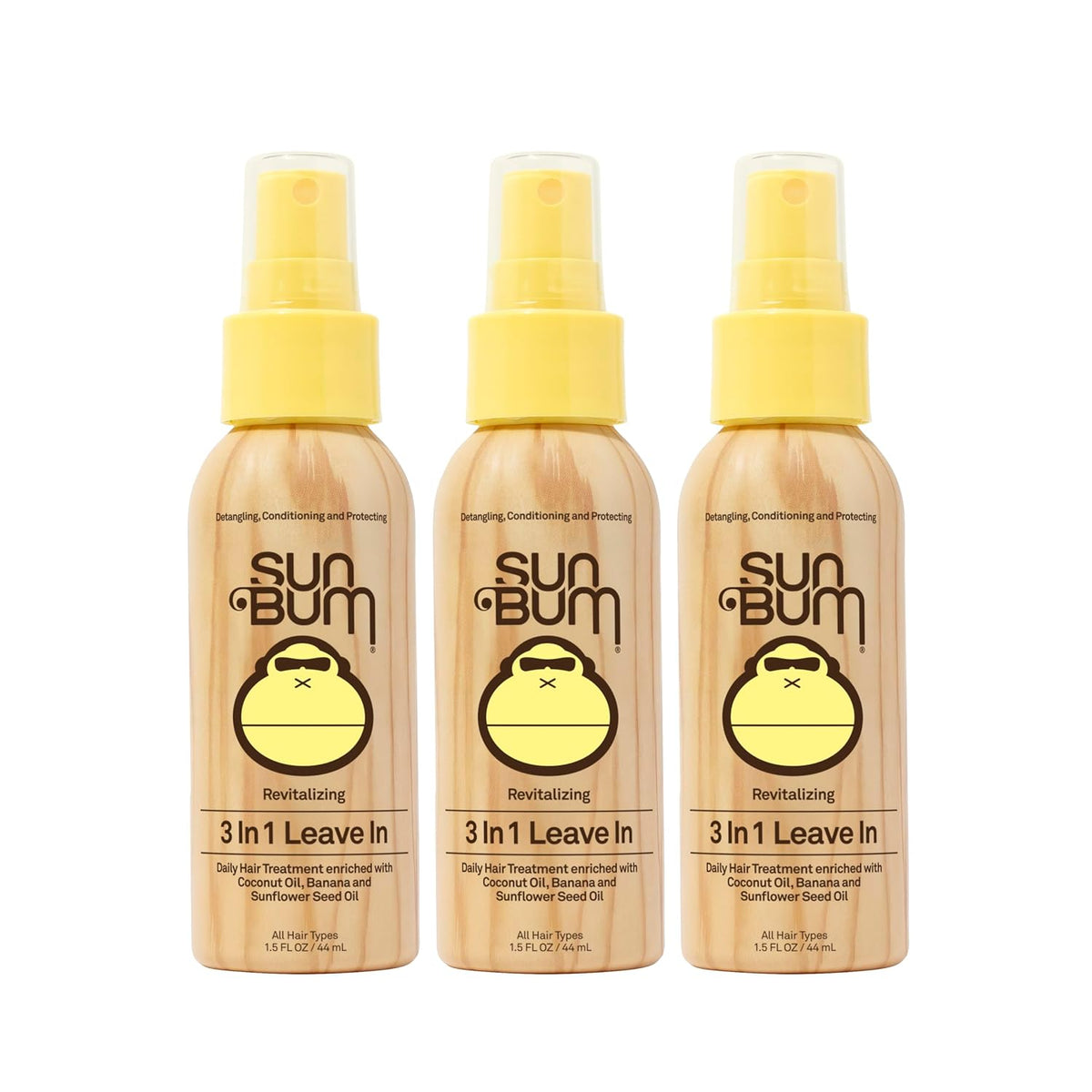 Sun Bum Revitalizing 3 in 1 Leave In Conditioner - Anti Frizz Detangler - Color Safe with UV Protection - Enriched with Coconut Oil and Banana - 4 oz