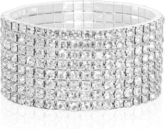 8 Rows Stretch Rhinestone Bracelet for Women Sparkling Silver Rhinestone Bracelets Bridal Wedding Jewelry for Wedding Party