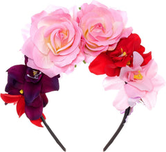Nydotd Mexican Rose Flower Crown Headband, Day of The Dead Floral Rose Crown Headband Headpiece for Halloween Costume Party