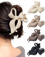 Mesovor 4 Pack Cute Bow Claw Clip for Women, Nonslip Large Matte Strong Hold Bows Hair Clips for Thin and Thick Hair | Chic Hair Styling Accessories (4.1" Black, Grey, Khaki, Brown)