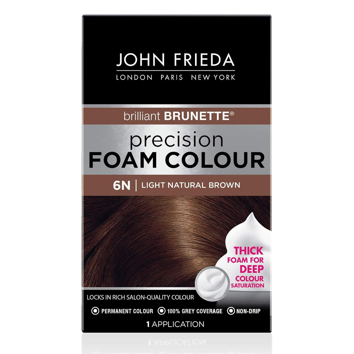 John Frieda Precision Foam Colour, Medium Natural Brown 5N, Full-coverage Hair Color Kit, Anti-Fade Gray Coverage, Deep Color Saturation Hair Dye, 1 Application