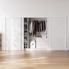 Sliding Closet Door for 60"x 80" Opening, Preassembled Closet Door with Hardware Kit Included, Water-Proof PVC Surface, Easy Install, White