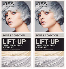 KISS Lift Up Complete Hair Bleach & Icy Silver Toner Kit, Gentle Conditioning Formula that Reduces Brassiness, Complete 6-Pc DIY Bleach Kit, ICE