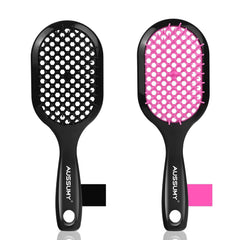2 Pack Vented Detangling Hair Brush - Detangler Hairbrush for Effortless Tangle Removal - Ultra-Soft Bristles -For Natural Curly Straight Wet Dry Damaged Hair for Women Men Kids - Black & Pink