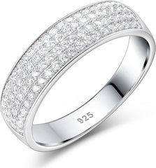 925 Sterling Silver Wedding Rings For Men Round Cut 4 Rows Of Grade 5A Cubic Zirconia Wedding Band Promise Rings For Him Size 7-14