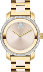 Movado Bold Iconic Women's Watch - Swiss Quartz 2H Movement, Stainless Steel Ceramic Center Link Bracelet - 3 ATM Water Resistance - Sparkling Crystal Details for Her - 36mm
