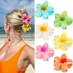 6 Pack Flower Claw Clip for Women, Hawaiian Plumeria Hair Clip,Preppy Flower Hair Clips, Hibiscus Hair Clip, Hawaii Hair Accessories for Thick Hair, Gifts for Women Teen Girls