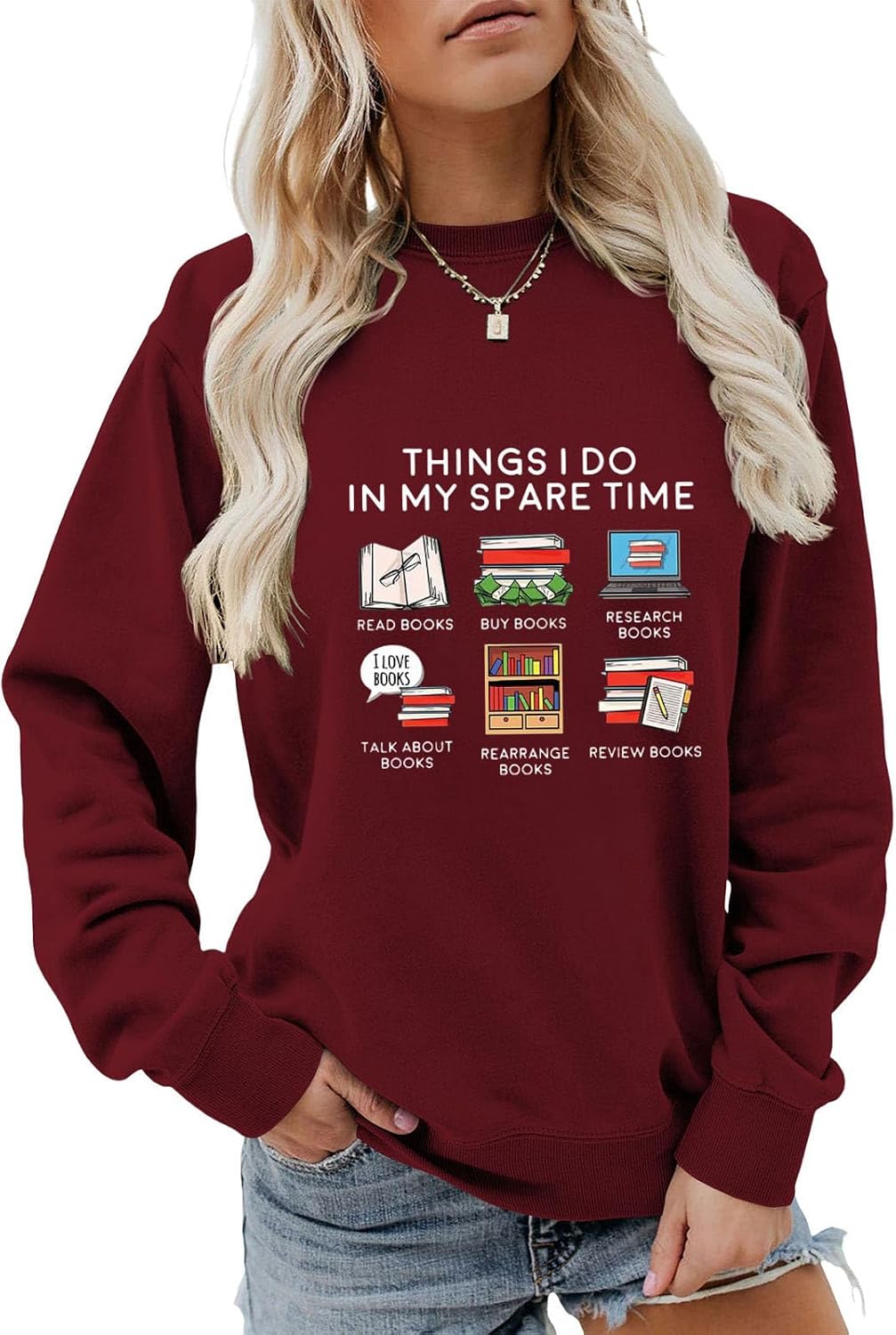Long Sleeve Shirts for Women Things I Do in My Spare Time Crewneck Sweatshirts No Hood Readers Bookworms Tops