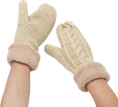 Women Winter Warm Mittens Thicken Fleece Lining Knitted Gloves Perfect for Outdoor Activity and Cold Weather