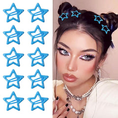 10Pcs Y2K Star Hair Clips - Cute Metal Hair Barrettes and Non-Slip Kawaii Hair Accessories for Girls and Women (Red)